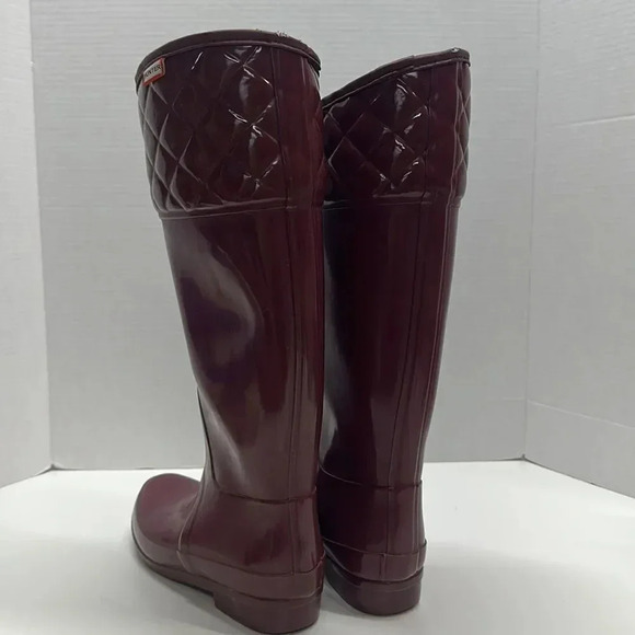 Hunter Rigley Rain Boots Tall Quilted Pull On Boot Waterproof Maroon Red Size 7 - Picture 6 of 13